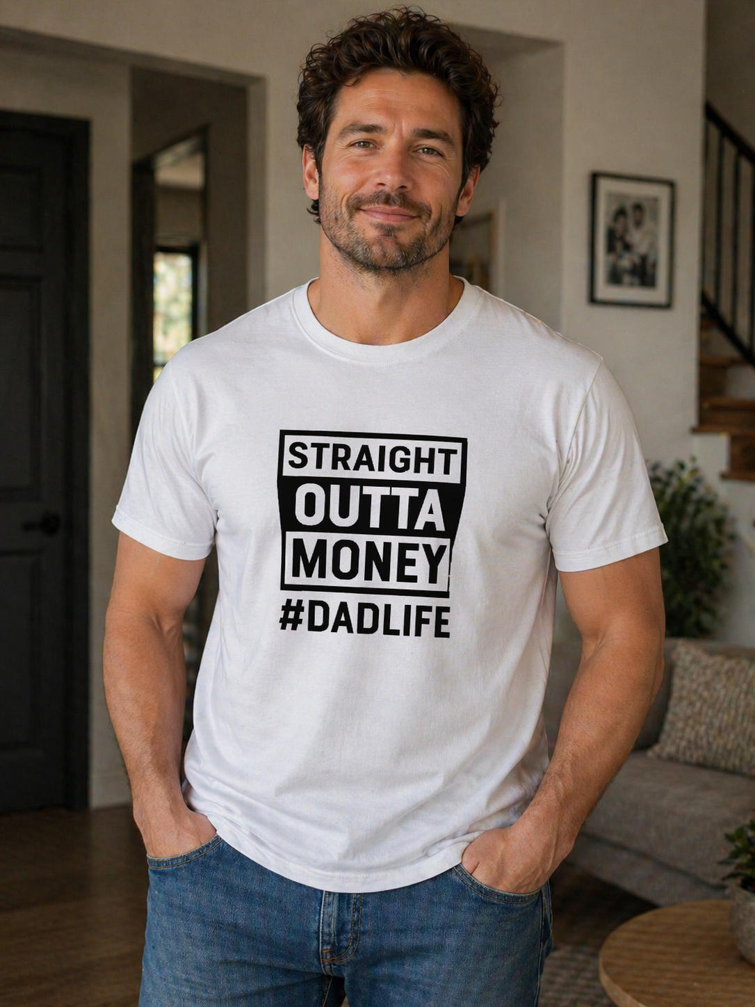 Straight Outta Money #DadLife T-Shirt - Funny Dad Graphic Tee