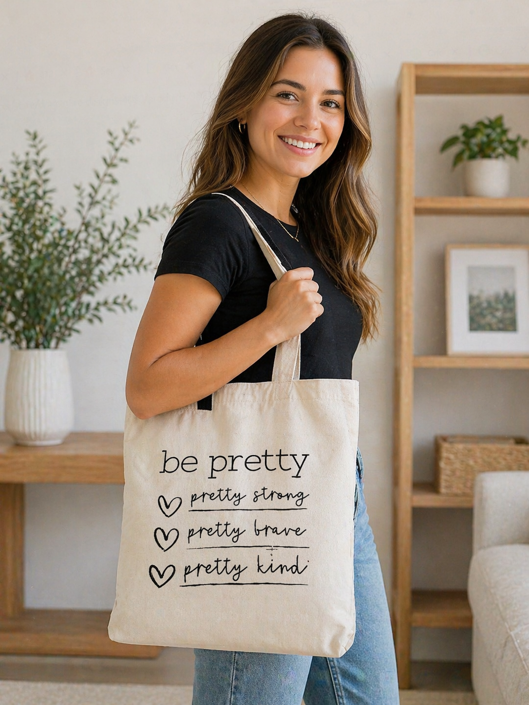 "Be Pretty, Pretty Strong" Inspirational Canvas Shoulder Bag