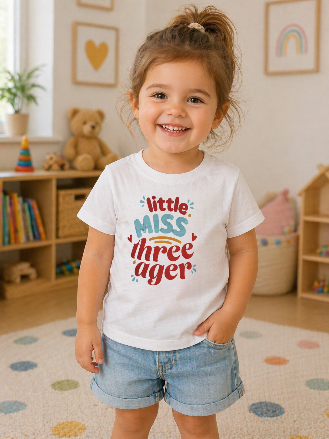 Little Miss Three-Ager Toddler T-Shirt - Cute 3rd Birthday Girl Tee