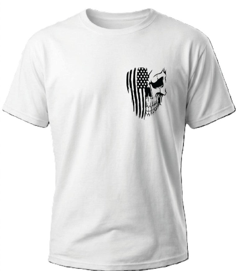 Patriotic Skull & American Flag Graphic T-Shirt - Multi-Color Classic Tee