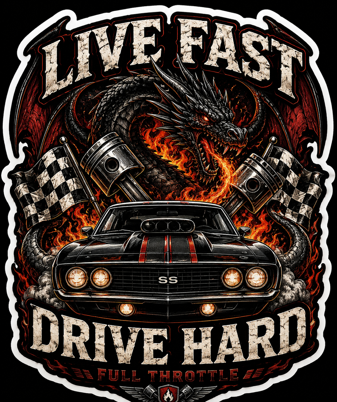 Dragon's Fury Muscle Car Sticker