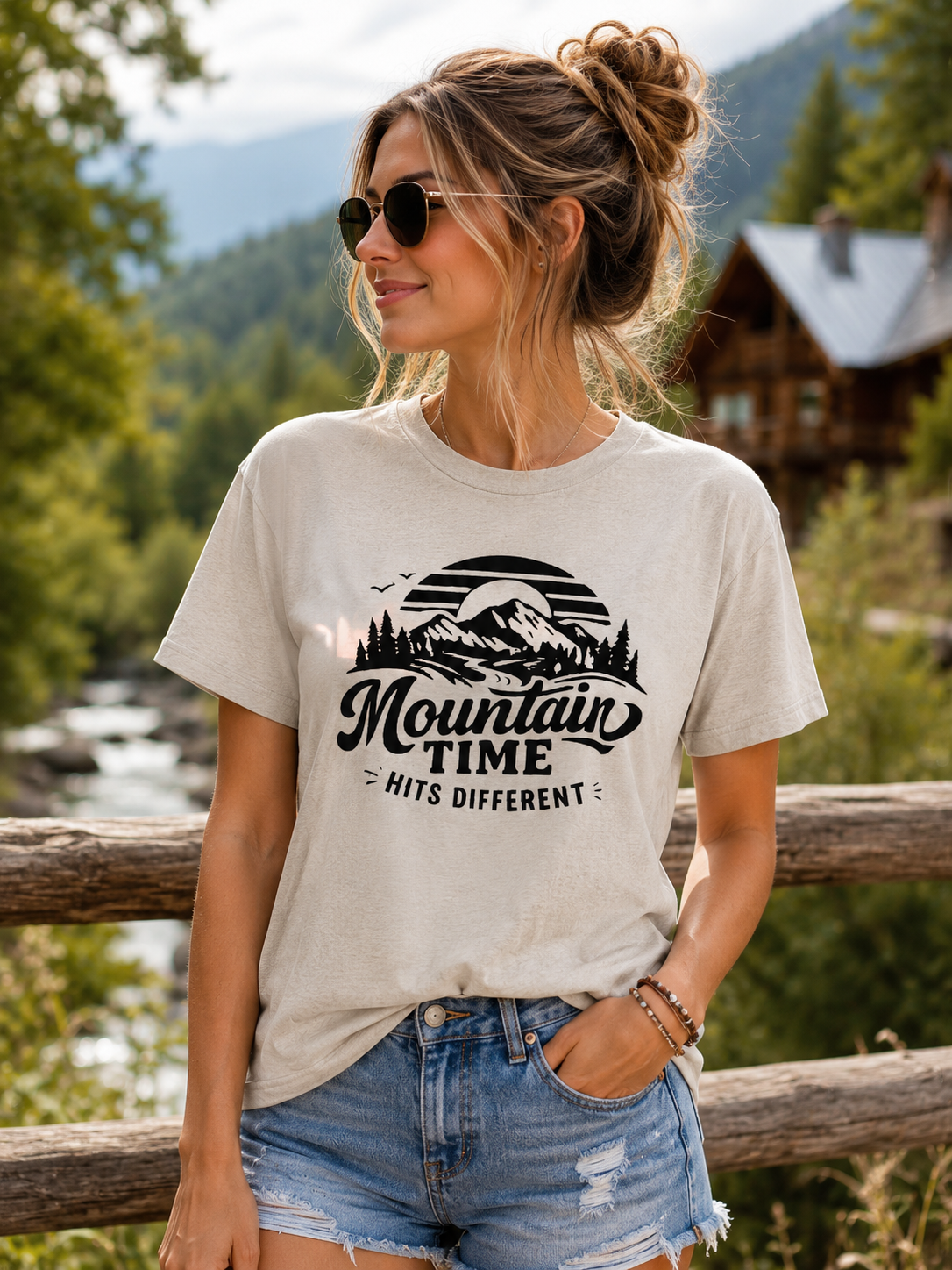 Mountain Time Hits Different T-Shirt - Rustic Mountain Adventure Tee